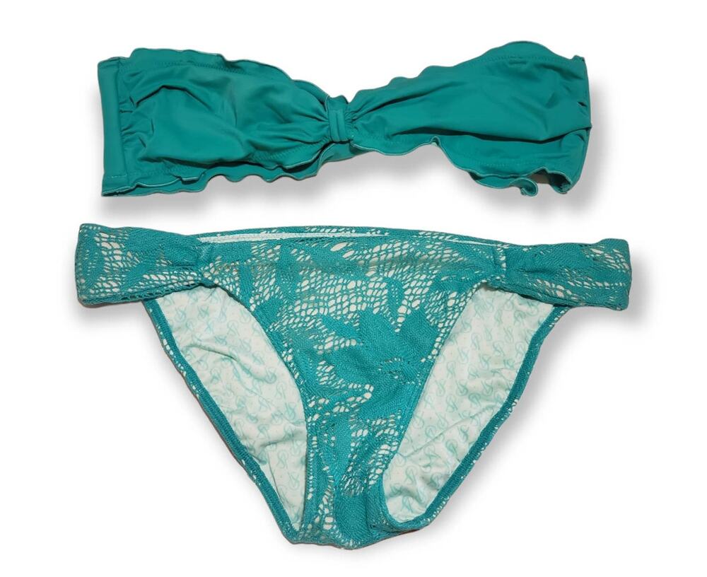 Victoria Secret Strapless Green Bikini Top w. Matching Green Swim Bottoms Suit